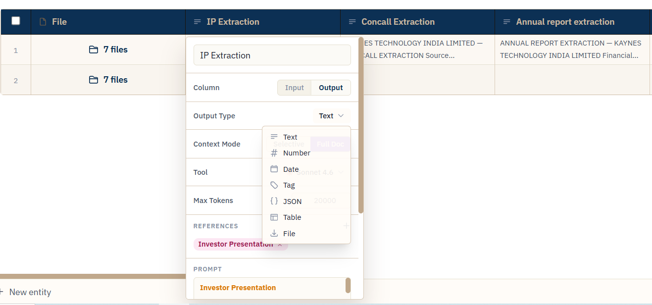 The output type dropdown on a property