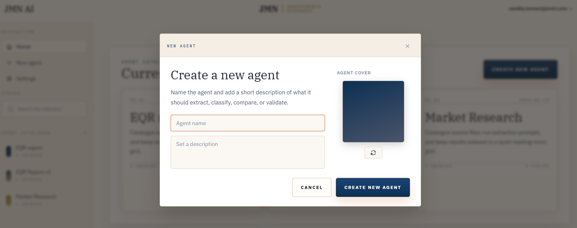 The Create new agent dialog